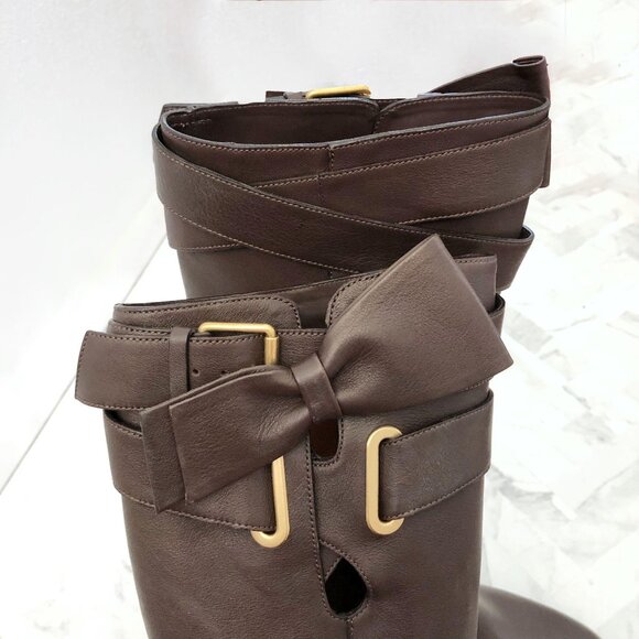 NWT VALENTINO GARAVANi Bowrap Knee-High Brown Boot Size 37/6.5 - Picture 6 of 13